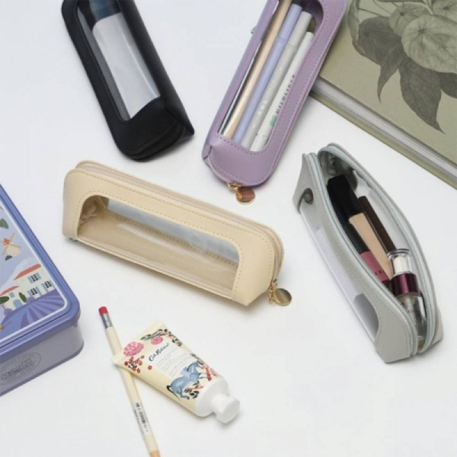 미니 투명필름 필통 휴대용 심플 파우치 직장인 학생 4컬러, 그레이