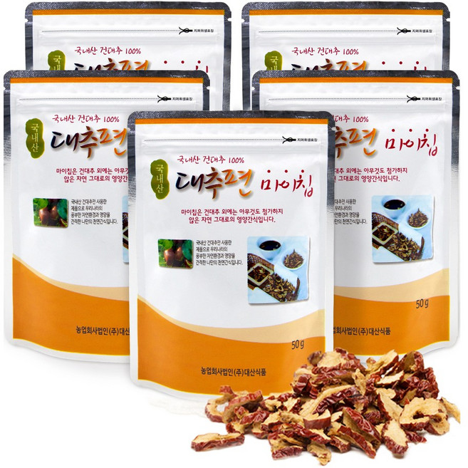 국내산 대추편 마이칩 50g x 5봉 l 대추칩 국산 대추 과자, 5개