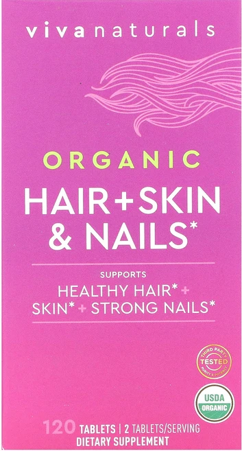 Viva Naturals 유기농 모발 + 피부 및 손발톱 120정, VivaNaturals유기농모발피부및손발톱120정, 1개 - 쿠팡