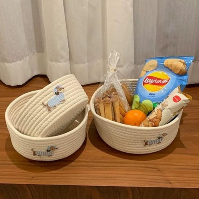 수납바구니천조각 수납바구니가정용 수납바구니덩굴 수납바구니데스크탑 수납강아지 모양 수납바구니, 3개, 흰색