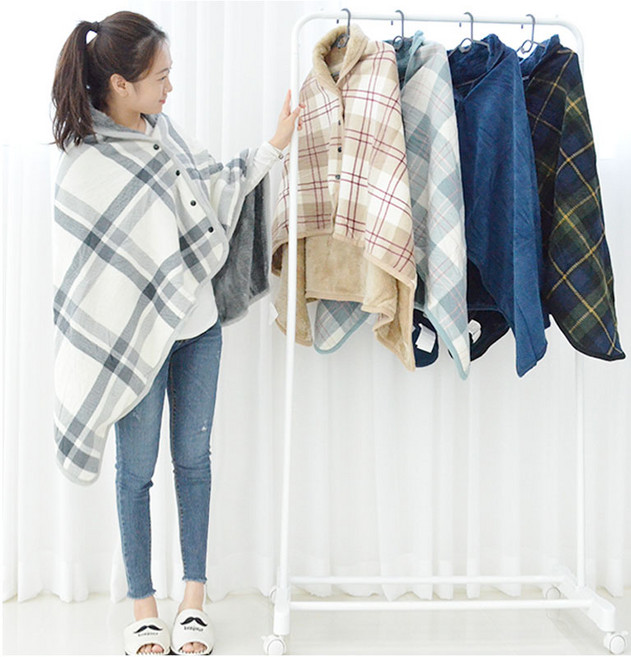 다세코 밍크양털 체크두꺼운담요 극세사 무릎담요 망토 캠핑 똑딱이담요 담요