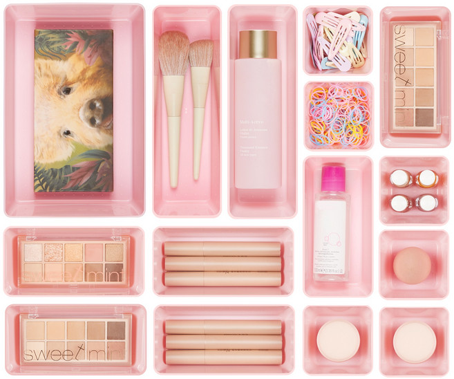 Vtopmart 조립식 다용도 서랍 정리 트레이 수납함 15p, 핑크, 1세트