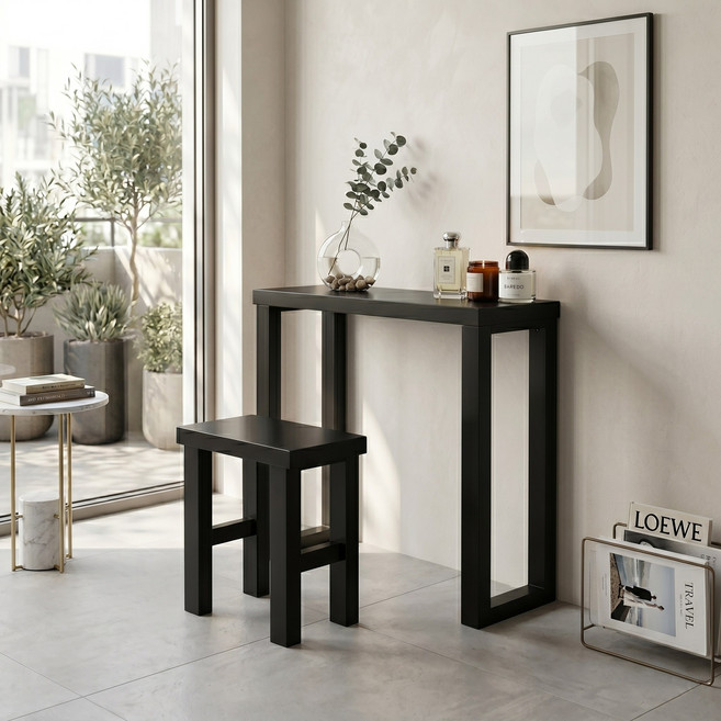 바우미스트 하제 원목 미니 콘솔 현관 폭좁은 선반 800 100 1200 4colors, 1000, 블랙