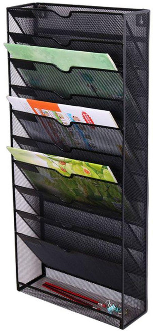 서류꽂이 벽걸이 파일 정리함 문서 사무실 철제 보관함 A4 거치대 랙 홀더 정리 10단, 10단 블랙