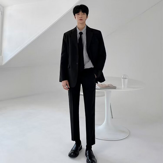 BIKASU 남성 정장세트 캐주얼 자켓+바지 투피스 트렌디한 정장 상하세트