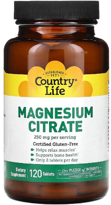 컨츄리 라이프 마그네슘시트레이트 250mg 120정(1정당 125mg), 1개, 120정 - 쿠팡