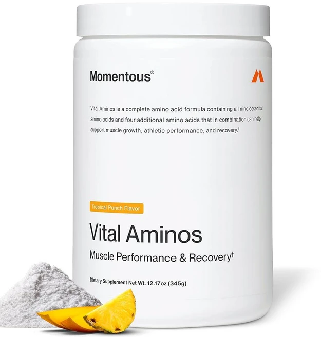 Momentous Vital Aminos 파우더 보충제 - BCAA 및 EAA - 트로피컬 펀치 - NSF 스포츠 인증 - GMO 및 글루텐 프리 - 30회 분량 - 패키지는, 1개, 345g - 쿠팡