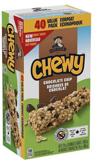 Quaker 퀘이커 츄이 그래놀라 바 초콜릿 칩 24g x 40바 Chewy Granola Bar, 40개