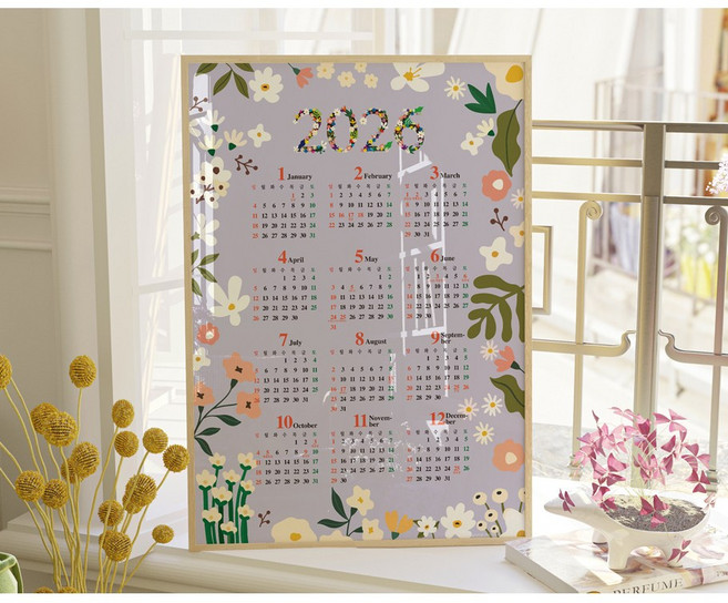 [A2 대형] 2026 한장 달력 포스터 벽걸이 캘린더 큰글 메모 인테리어 벽달력 (6종 디자인), 1매, 플라워 바이올렛
