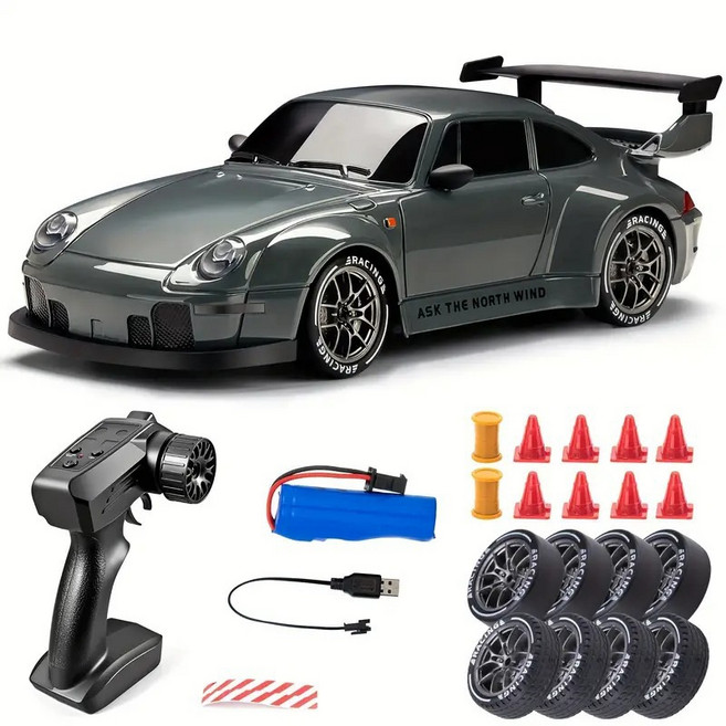 四驅高速漂移競速遙控車, 1個, 1:24遙控車 霧霾藍:1組鋰電池
