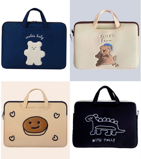 레이블링 예쁜노트북가방 손잡이 14인치 15인치 16인치 lg그램노트북가방 삼성노트북가방 14인치 15인치 노트북파우치 여성노트북가방 태블릿가방 노트북케이스 아이패드프로케이스, 흰 곰돌이, 1개