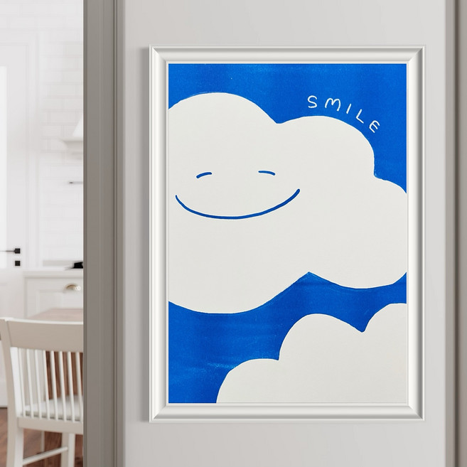 달빛꽃과 달항아리 회오리 스마일 평온한 숲 리소프린트 그림액자, 몽글몽글 구름 스마일