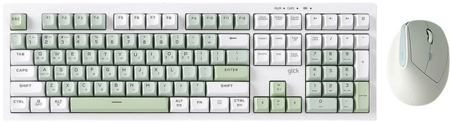 지클릭커 오피스프로 사일런스 무소음 무선 블루투스 108키 키보드 버티컬 마우스 세트, 일반형, 그린위치 RC2, WMK600 108키