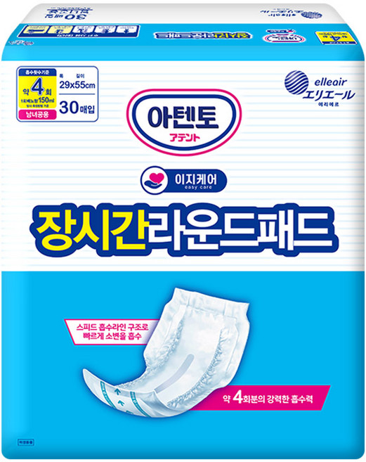 아텐토 이지케어 성인용기저귀 장시간 4회 라운드패드/ 속기저귀, FREE(onesize), 1개, 30개입