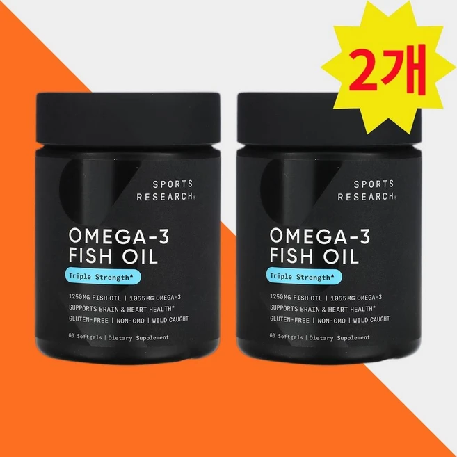 스포츠리서치 오메가3 지방산 피쉬오일 1250mg 60정 Omega3 DHA EAP 2개 - 쿠팡