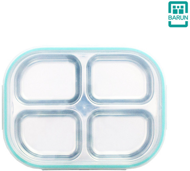 [바른식판] 국산 스텐 4구 도시락 식판 반찬 나눔 밀폐 용기, 민트, 4구 도시락식판
