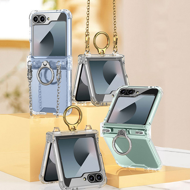 유니커블 갤럭시 Z플립 6 5 4 3 제트플립 지플립 ZFlip 폴더 스마트링 거치대 체인 목걸이 줄 스트랩 힌지보호 변색없는 투명 에어백 범퍼 슬림 하드 휴대폰 케이스