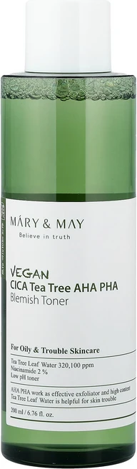 Mary & May 비건 CICA 티트리 AHA PHA 블레미시 토너 200ml(6.76fl oz) May (메리 메이), 1, 200ml - 쿠팡