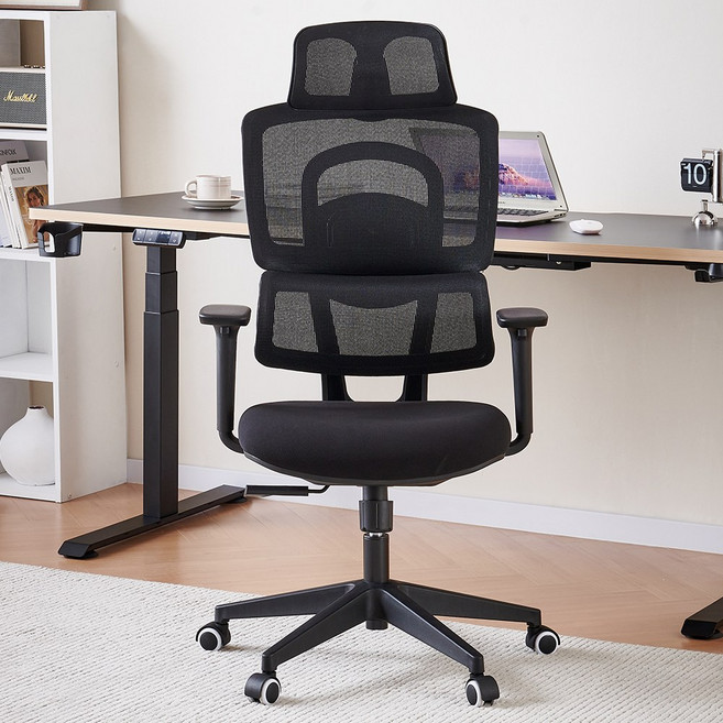 아우스 GS03 리클라이너 4단 등판 높이 조절 컴퓨터 사무용 학생 의자 자세교정, 블랙