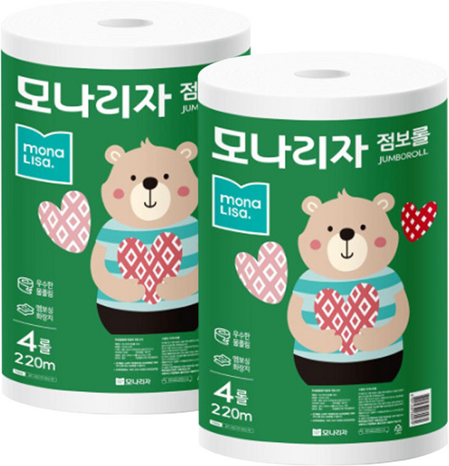 모나리자 점보롤 업소용화장지 2겹 220m 4롤x2팩, 4개입