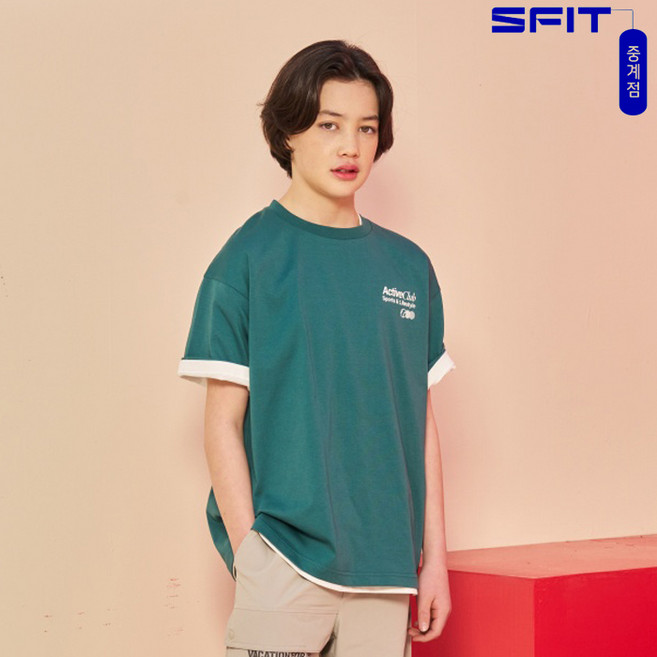 에스핏 중계점 *25년 여름신상 최종가* 백포인트 티셔츠 (그린) 시원하고 부드러운 CP 싱글 소재 백포인트 오버핏 여름 반팔 티셔츠 [7-13세 이상] 아동 주니어