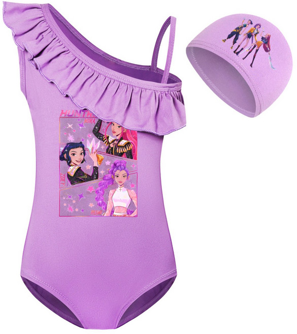 Kpop獵魔女團 Kpop獵魔女團 女童連體泳衣泳帽套裝 5246, 110cm