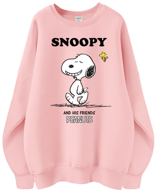 스누피 정품 남녀공용 오버핏 캐릭터 라운드 맨투맨 빅사이즈 데일리 티 루즈핏 커플 티셔츠 남자 여성 롱티 단체티 해피스누피