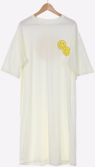 엘라운지 고퀄리티 국산 순면 레터링 스마일 반팔 원피스 홈웨어 잠옷