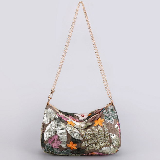 해피유통 여성 스팽글 자수 플라워 체인 숄더백 jhsky