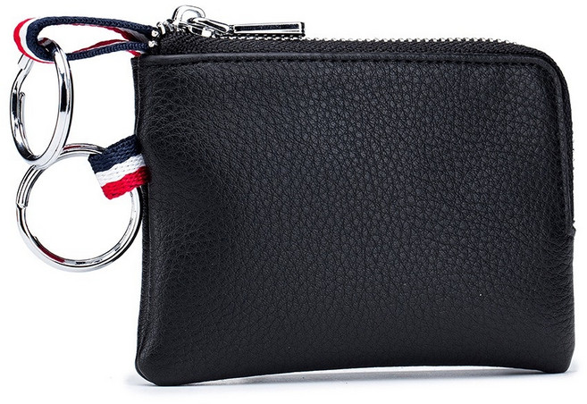 經典牛皮雙環拉鏈鑰匙包