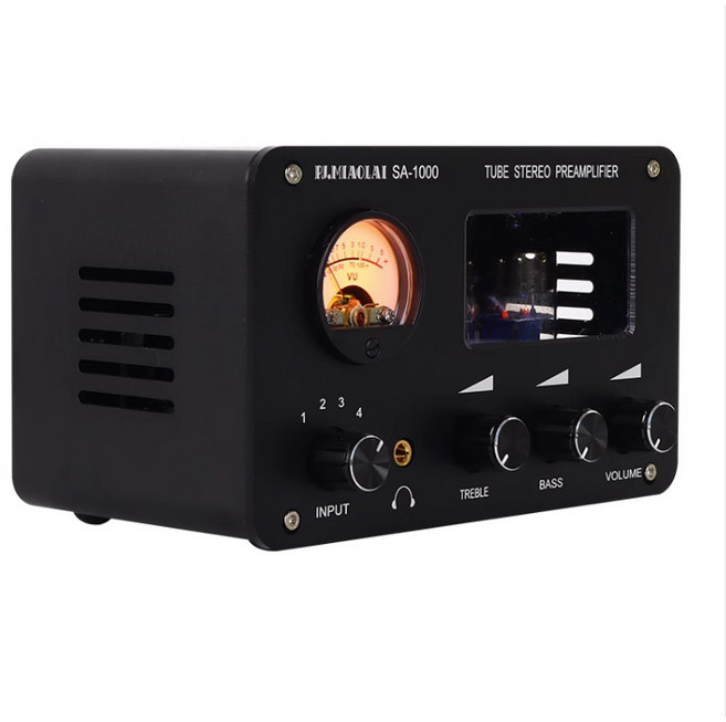 PJ.MIAOLAI SA-1000 真空管 HiFi 立體聲前級擴大機，支援4組輸入/2組輸出, 黑色, 前級擴大機