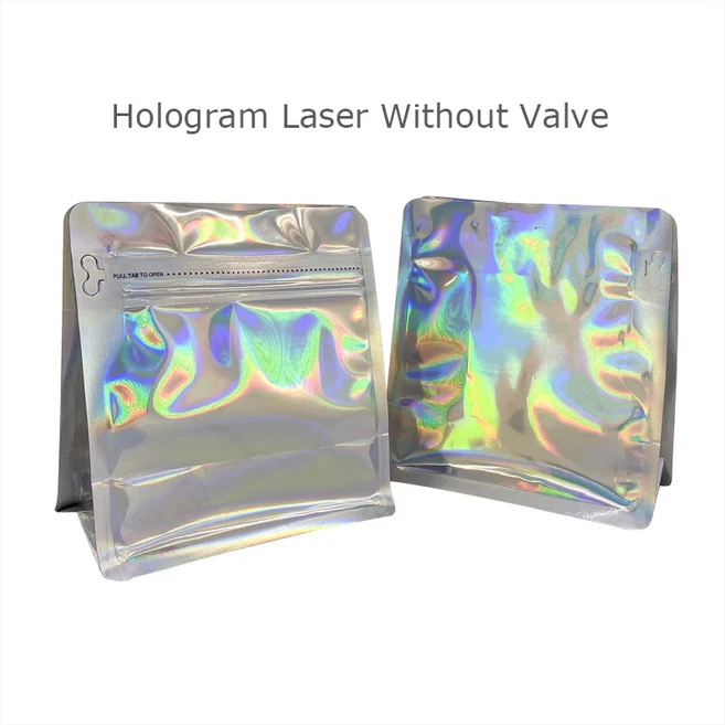 커피 포장 지퍼 백 사이드 탭 여는 1 파운드 밸브 플랫 하단 거셋 박스 파우치 맞춤형 로고, 01 25 pcs, 03 100-120g, 02 Hologram With Valve