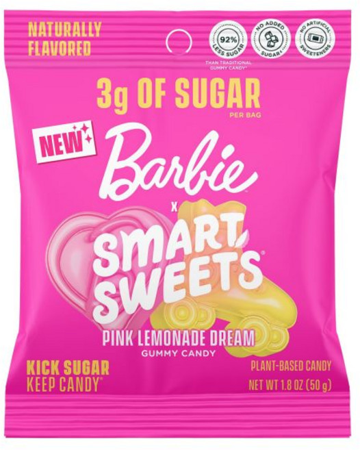 SmartSweets 젤리 스마트스위트 스위트 피쉬 저당 캔디 3g 저칼로리 130 글루텐 프리 1.8온스 12개입 포장 디자인이 다를 수 있음, 바비 핑크 레모네이드 드림