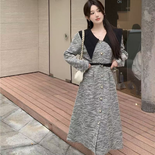 ORZQU 춘추녀 니트 긴팔 루즈핏 튜닉 원피스