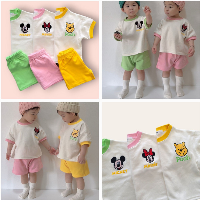 쿠키아동복 디즈니정품 여름 아동 유아 키즈 남아 여아 반팔 티셔츠 반바지 상하세트 국내제작 남매룩 쌍둥이룩 자매룩 커플룩 형제룩 어린이집 등원룩 바지 상하복 세트