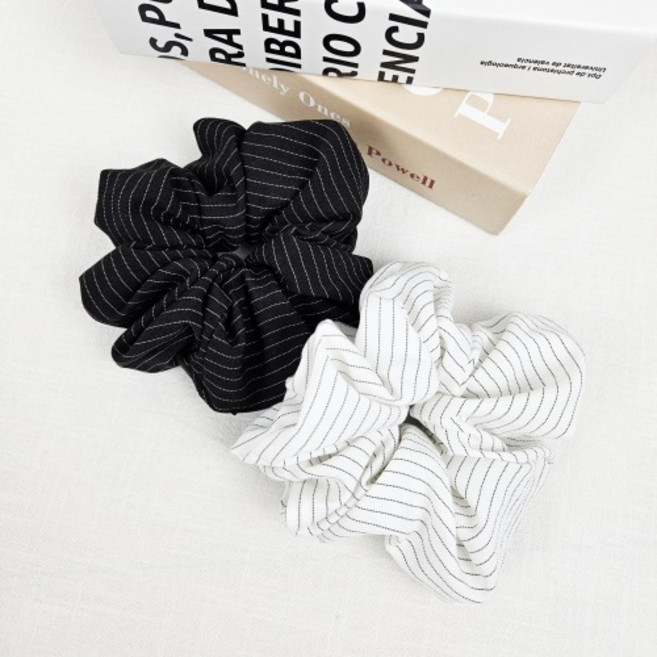 무이토린다 [2개 세트] 데일리 모던 핀스트라이프 곱창머리끈