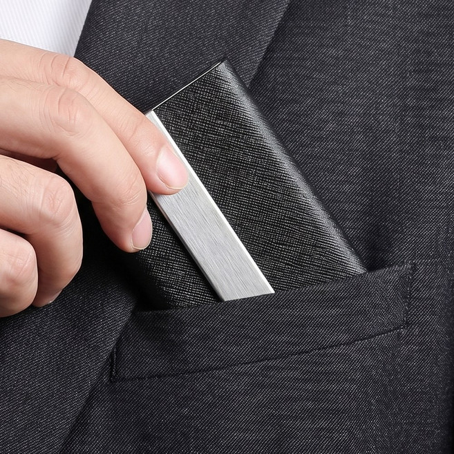 율샵 시그니처 명함 케이스 가죽 메탈 슬림, 1개, 클래식블랙