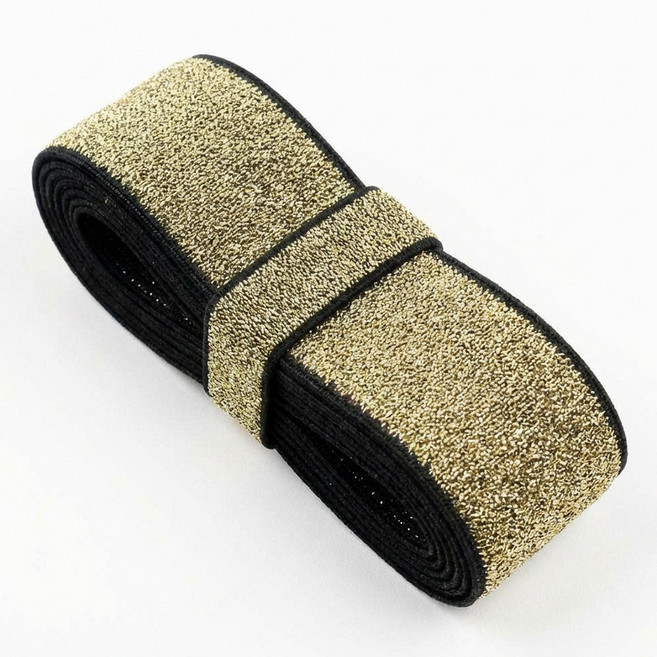 펄 고무밴드 블랙+골드펄 반짝이 밴딩고무 의류 장식용 허리밴드 고무줄 1마(90cm), 1개, 50mm(블랙+골드펄) 1마