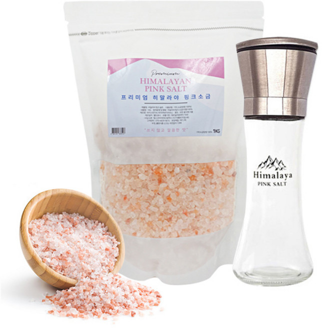 히말라야 핑크솔트 굵은 소금 1kg 스텐 그라인더 증정 수입자 직판, 1개