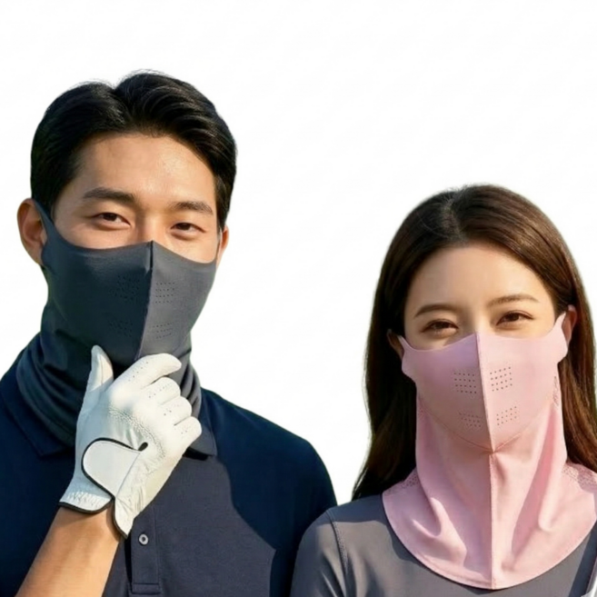 루네아 자외선차단 안면마스크 골프 등산 여름용 얼굴가리개, 1세트, 핑크+진그레이