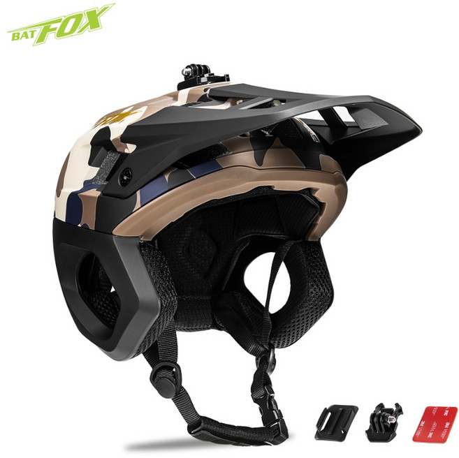 BATFOX 산악 헬멧 자전거 액세서리 머리 안전 보호 장비 casco bicicleta mtb, 293-Khaki camouflage, 1개