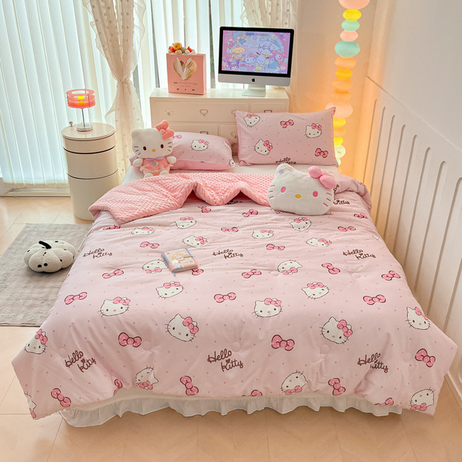 LOVEND 산리오 순면 봄가을 이불 겨울 이불 기숙사 이불 두꺼운 이불솜 성탄절선물, 핑크 헬로키티