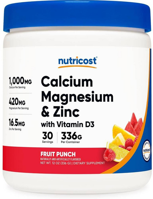 뉴트리코스트 칼슘 마그네슘 아연 위드 비타민 D3파우더 과일펀치맛 Nutricost Calcium Magnesium Zinc, 1개