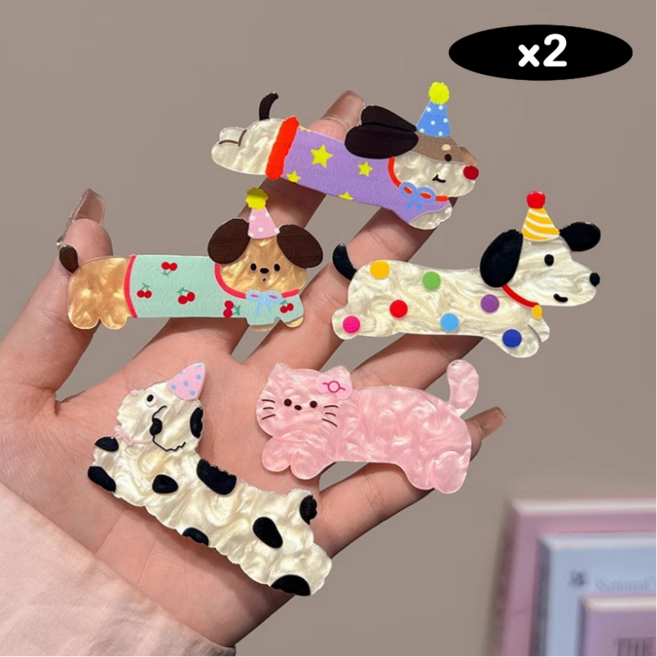 모모상점 귀여운 강아지 고양이 자개 아크릴 헤어핀 집게핀 10개 1세트