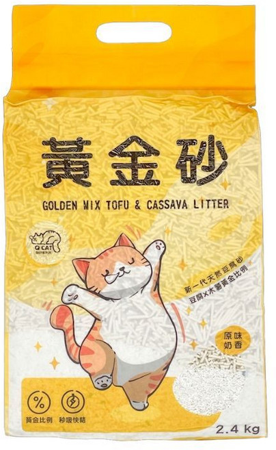 Q CAT 黃金砂 2.4KG 貓砂 除臭 豆腐砂 木薯砂 低粉塵, 1個, 黃金砂1包入, 奶香原味