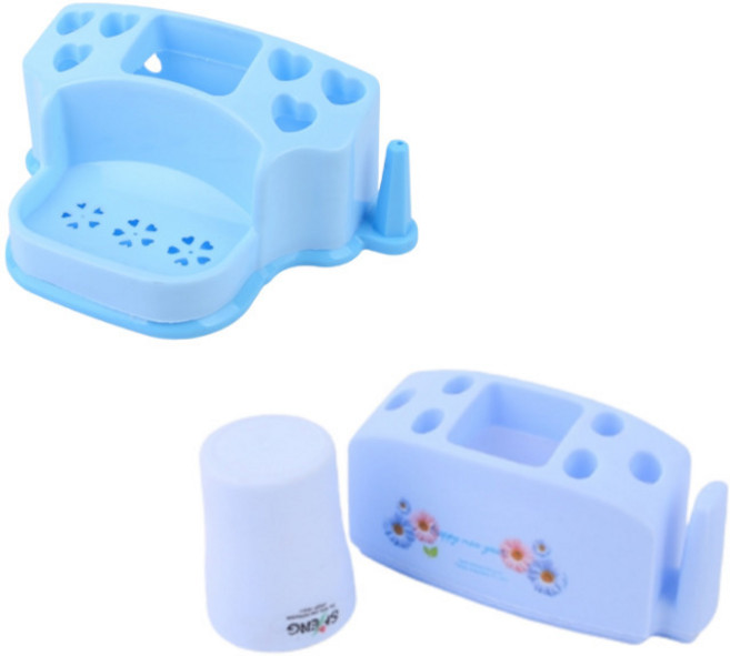 좁은화장실 원룸칫솔꽂이 비누받침일체형 플라스틱 구멍많은거치대 칫솔치약 올인원욕실받침, 일자형 양치컵, 1개