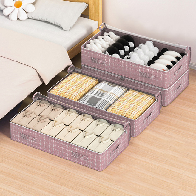 모아봐 원단 침대 밑 수납 가방, 4개, 연보라색