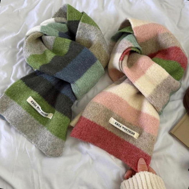 스트라이프 머플러 부드러운 니트 방한 넥워머 목도리 겨울 커플 우정 악세서리