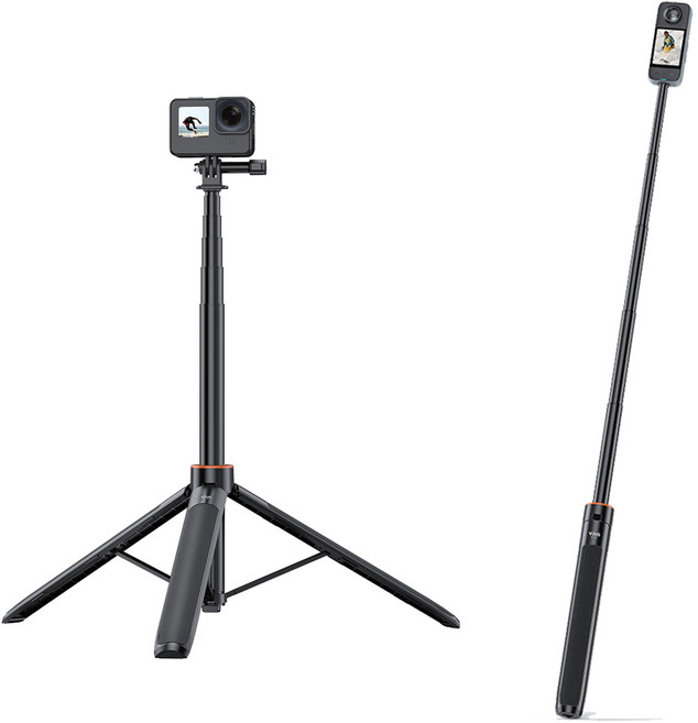 FLYMILE 140cm 액션캠 삼각대 셀카봉 DJI 오스모 360/액션 6/액션 5 프로/포켓3 인스타360 X5/X4 고프로13 브이로그 촬영 액세서리, 1개, 삼각가