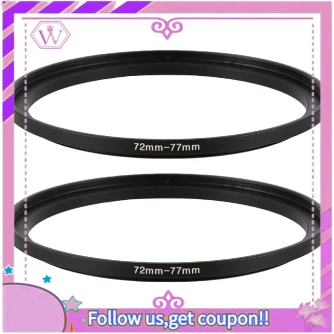 2개 72Mm-77Mm 카메라 렌즈 스텝 업 필터 블랙 메탈 어댑터 링, 01 Black
